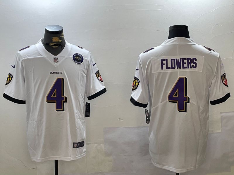 Men Baltimore Ravens #4 Flowers White Second generation 2024 Nike Limited NFL Jersey style 2